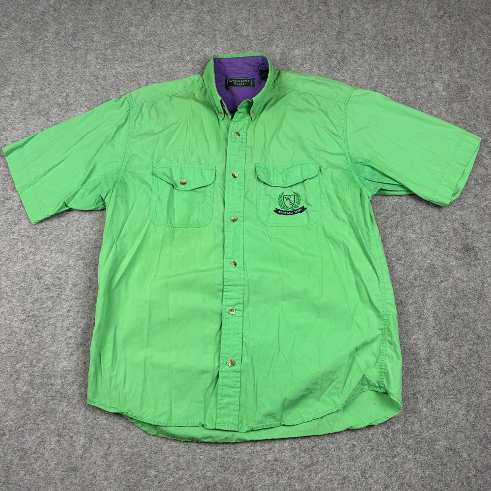Water Mill Sport Button Down Shirt Mens Large Green Outdoors Utility Vintage 90s